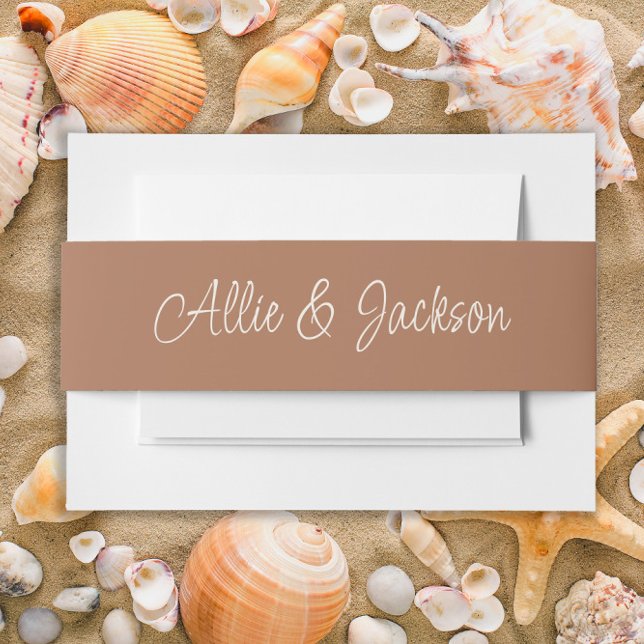 Cintas Para Invitaciones Nombres de Bodas de guiones marrones (Brown wedding stationery belly band)