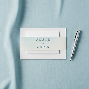 Cintas Para Invitaciones Nombres de bodas Minimalistas de azul y crema suav