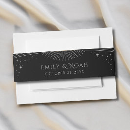 Cintas Para Invitaciones Nombres y Fecha de Boda Celestial de Plata Negra