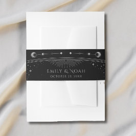 Cintas Para Invitaciones Nombres y fecha de boda celestiales en negro y pla