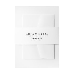 Cintas Para Invitaciones Nombres y fecha de boda en banda ventral blanca y