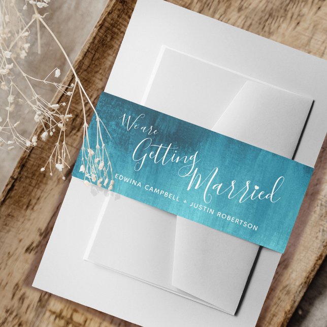 Cintas Para Invitaciones Nos casamos con aqua arte abstracto verde azulado (Subido por el creador)
