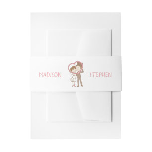 Cintas Para Invitaciones Novia y Novio Rosa y Marrón Boda Anillo de Cintura