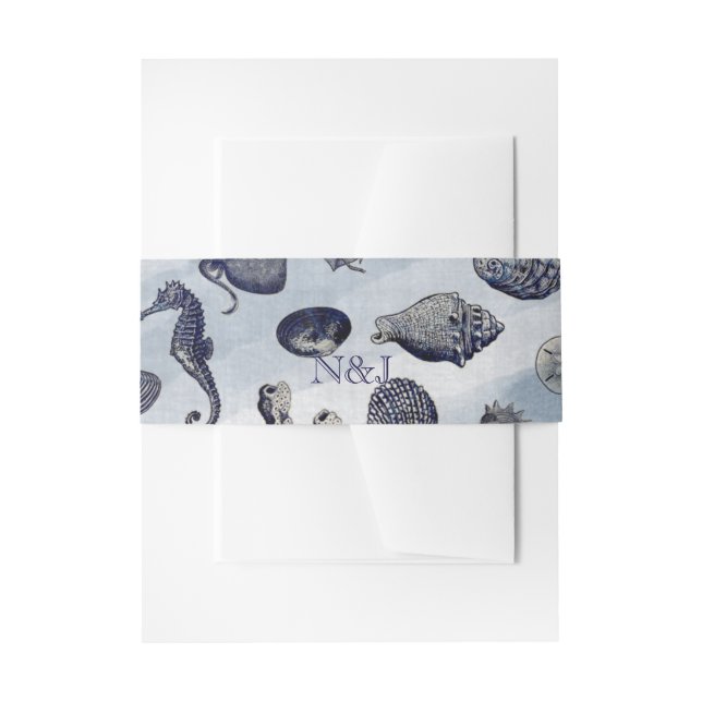 Cintas Para Invitaciones Ocean Sea Life Nautical Seashells Beach Wedding (Anverso Ejemplo)