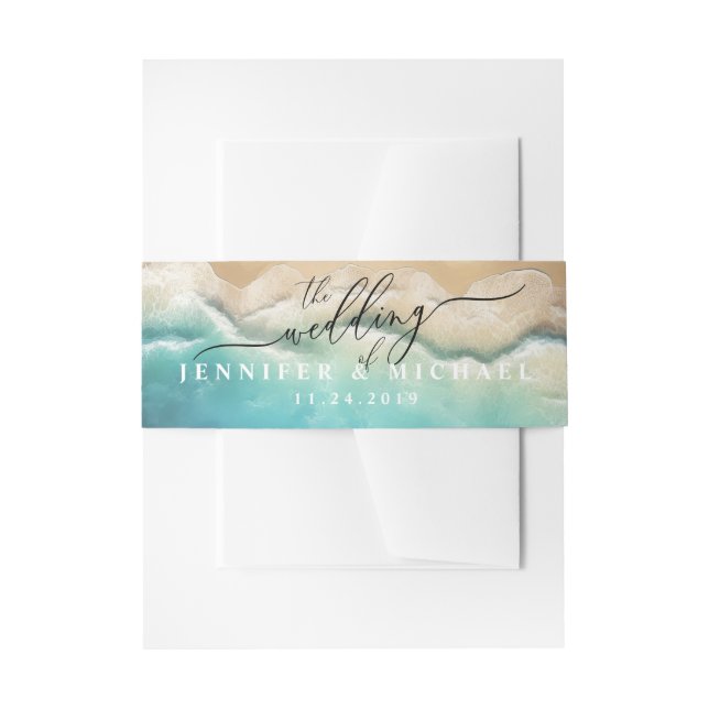 Cintas Para Invitaciones Oceana Beach Blue Watercolor Elegante Script (Anverso Ejemplo)
