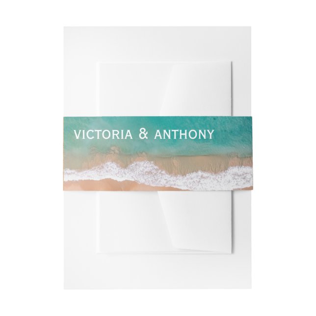 Cintas Para Invitaciones Ola oceánica, bodas en la playa (Anverso Ejemplo)