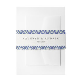 Cintas Para Invitaciones Olas Seigaiha japonesas elegantes azul oscuro + bl
