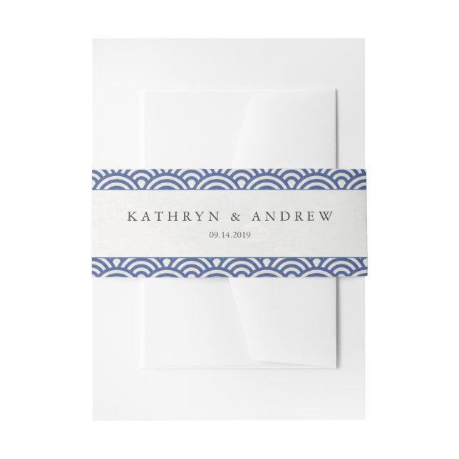 Cintas Para Invitaciones Olas Seigaiha japonesas elegantes azul oscuro + bl (Anverso Ejemplo)