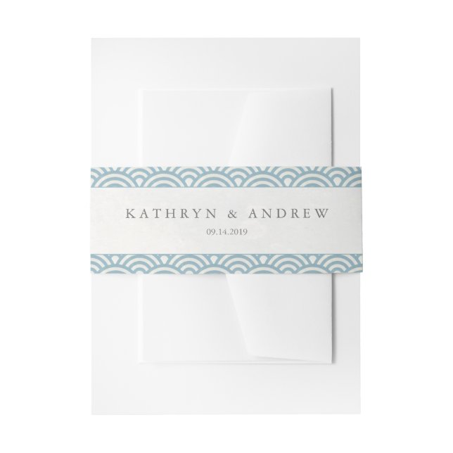 Cintas Para Invitaciones Olas Seigaiha japonesas elegantes azules + blancas (Anverso Ejemplo)