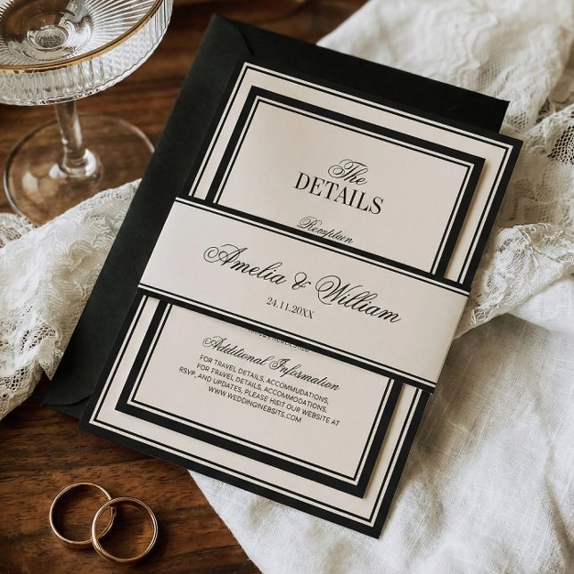 Cintas Para Invitaciones Old Money Classic Luxury Black Cream Wedding (Subido por el creador)