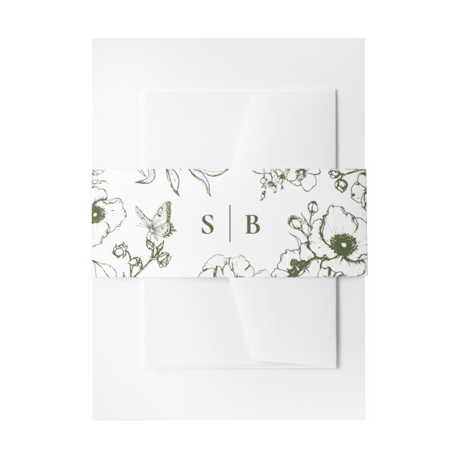 Cintas Para Invitaciones Olive Green Floral Garden Monogram Wedding (Anverso Ejemplo)