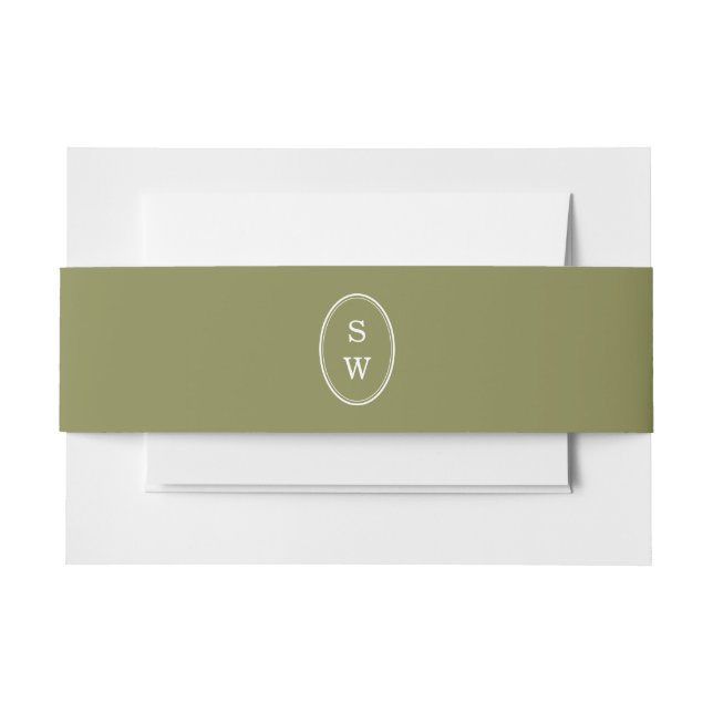 Cintas Para Invitaciones Olive Green Monogram Wedding Belly Band (Anverso Ejemplo)