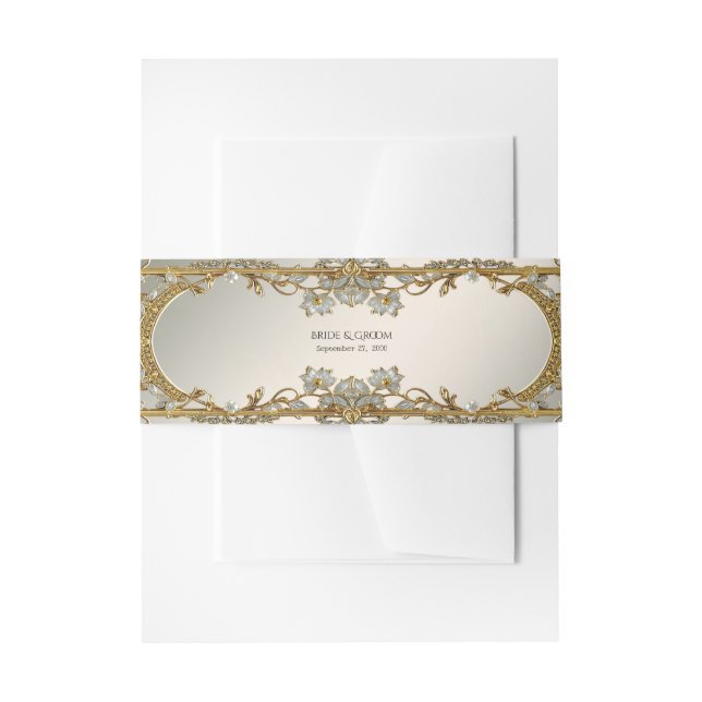 Cintas Para Invitaciones Ornate Gold Floral Blanca (Anverso Ejemplo)