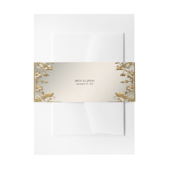 Cintas Para Invitaciones Ornato de oro blanco floral (Anverso Ejemplo)
