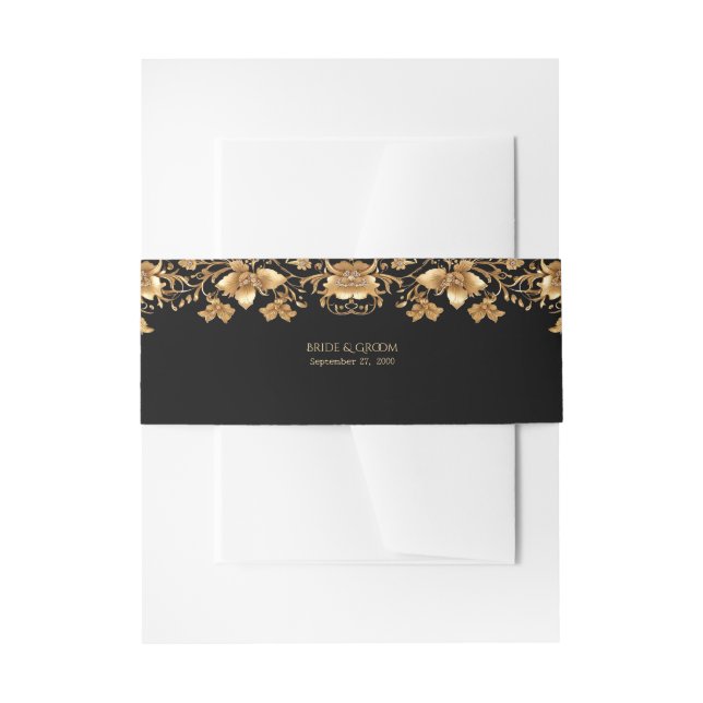 Cintas Para Invitaciones Ornato floral dorado (Anverso Ejemplo)