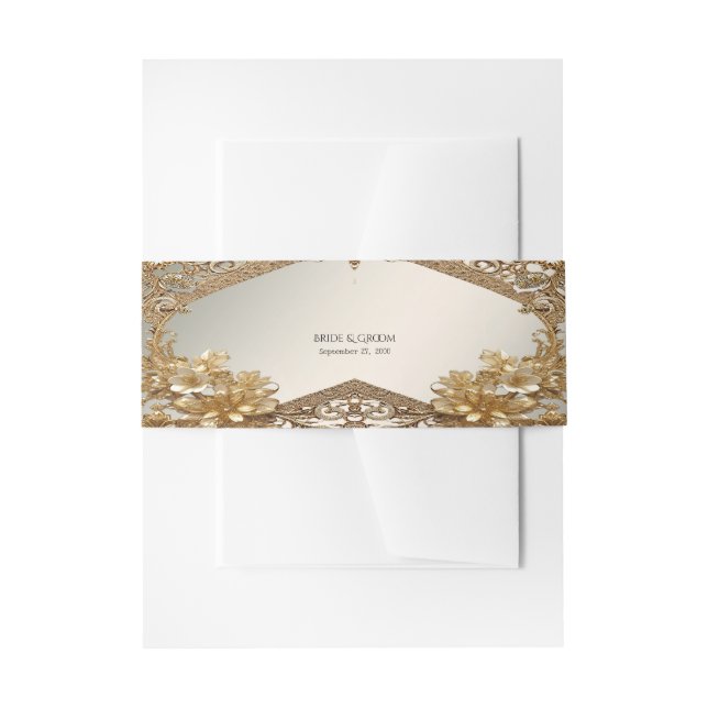 Cintas Para Invitaciones Ornato Ornate Floral de Oro Moderno (Anverso Ejemplo)