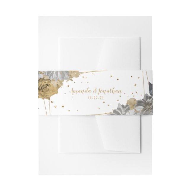 Cintas Para Invitaciones Oro lux floral  (Anverso Ejemplo)