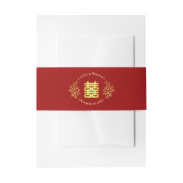 Cintas Para Invitaciones Oro rojo doble felicidad floral boda china