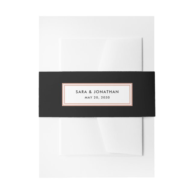 Cintas Para Invitaciones Oro Rosa en negro | Boda (Anverso Ejemplo)