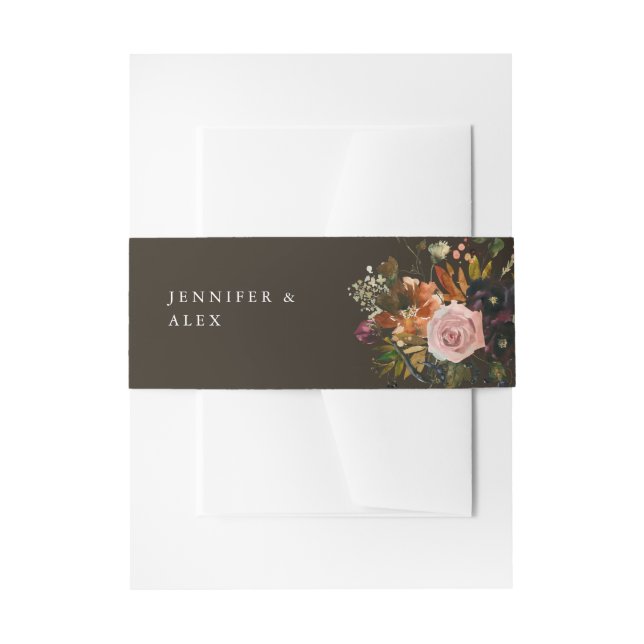 Cintas Para Invitaciones Oro Rústico, Morado y Floral Rosa Rubor 4 v2 Brown (Anverso Ejemplo)