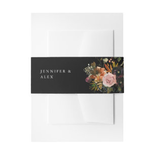 Cintas Para Invitaciones Oro Rústico, Morado y Floral Rosa Rubor 4 v2 Negro