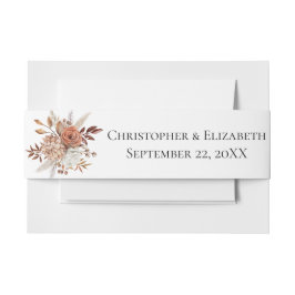 Cintas Para Invitaciones Otoño Durazno Marrón Blanco Floral Boda