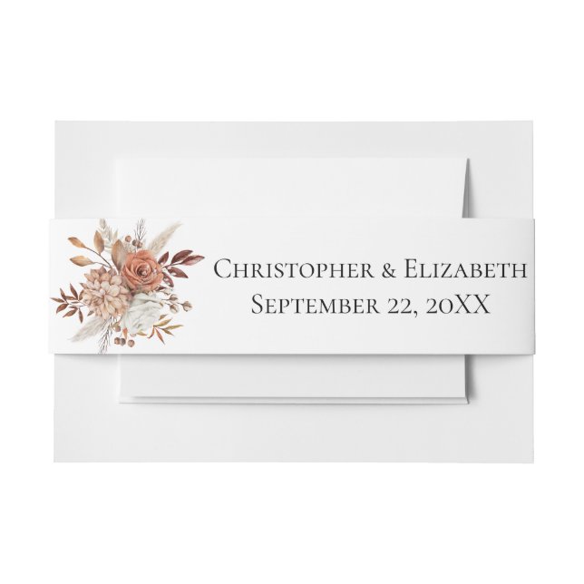 Cintas Para Invitaciones Otoño Durazno Marrón Blanco Floral Boda (Anverso Ejemplo)
