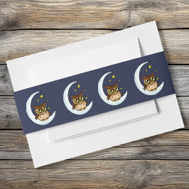 Cintas Para Invitaciones Owl Moon Blue Cute Stars Baby Shower
