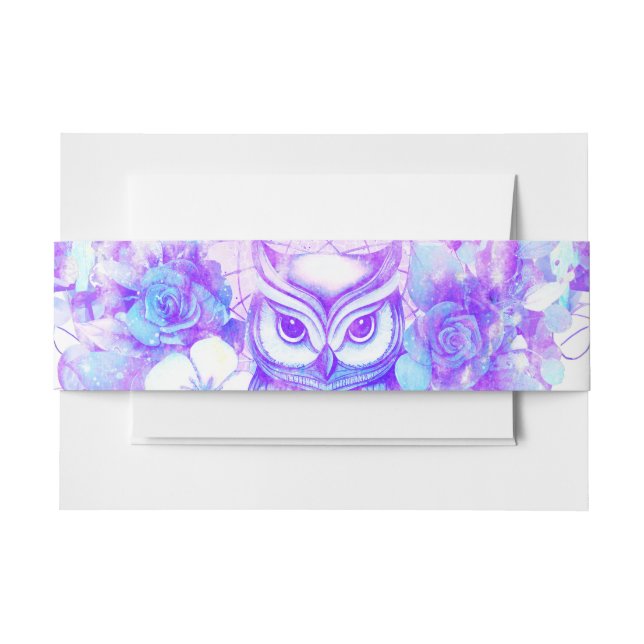 Cintas Para Invitaciones Owl Totem Dreamcatcher Floral Feather Purple (Anverso Ejemplo)