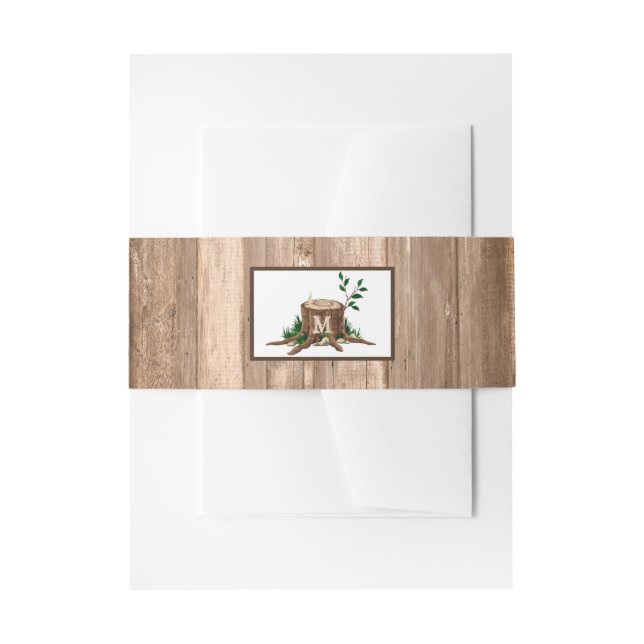 Cintas Para Invitaciones País Rústico Monograma Árbol y Boda de Madera (Anverso Ejemplo)