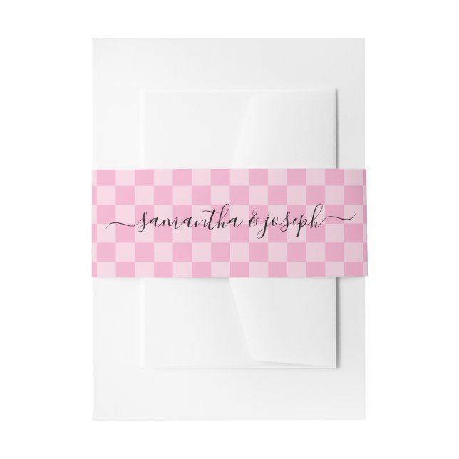 Cintas Para Invitaciones Pale and Light Pink Checkered Signature Names (Anverso Ejemplo)