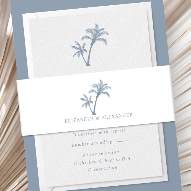 Cintas Para Invitaciones Palm Tree Beach Tropical Boda Azul Polvoriento (Subido por el creador)