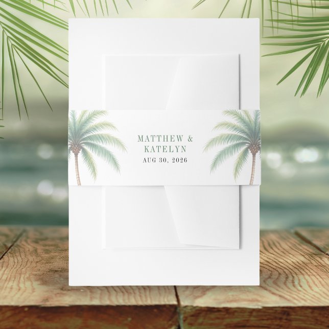 Cintas Para Invitaciones Palm Tree Island Destination Green Wedding (Palm Tree Island Destination Green Wedding Invitation Belly Band)