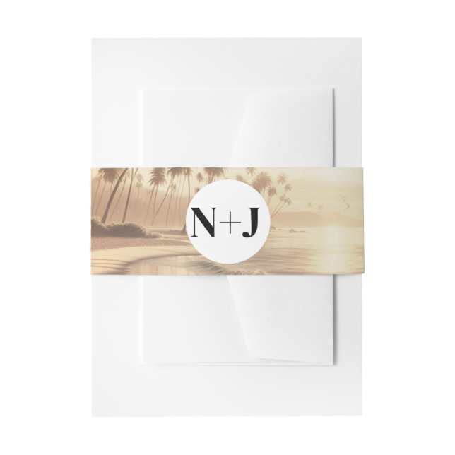 Cintas Para Invitaciones Palm Trees & Naranja Sunset Beach Wedding (Anverso Ejemplo)
