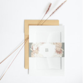 Cintas Para Invitaciones Pampas Wreath Moss Sage Green Monograma simple