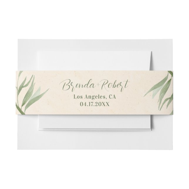 Cintas Para Invitaciones Papel beige del follaje verde turbio (Anverso Ejemplo)