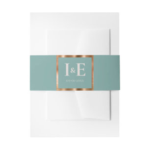 Cintas Para Invitaciones Papelería de boda con marco de cobre falso y azul 