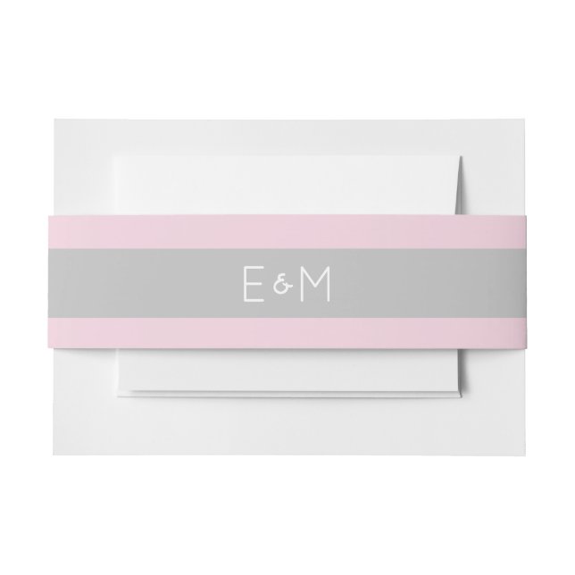 Cintas Para Invitaciones Paquete de Boda monogramado gris rosa (Anverso Ejemplo)