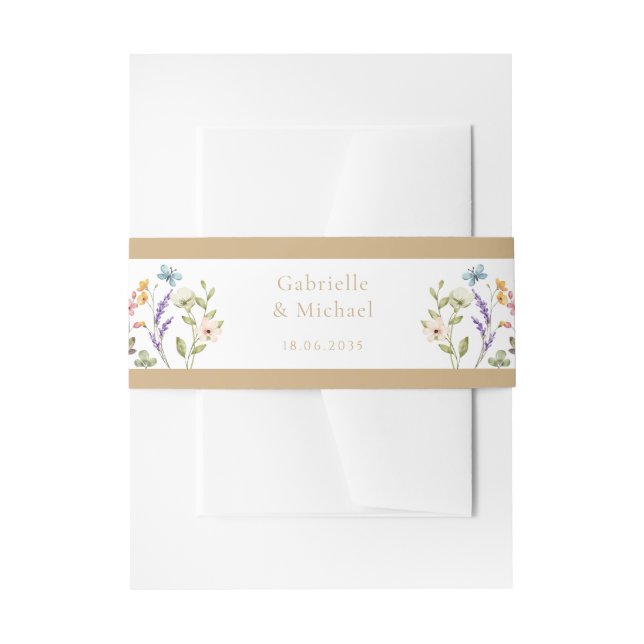 Cintas Para Invitaciones Pastel Wildflower Wedding Beige Border (Anverso Ejemplo)