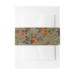Cintas Para Invitaciones Patrón Botánico de Rosa Naranja Floral Oscuro Vint