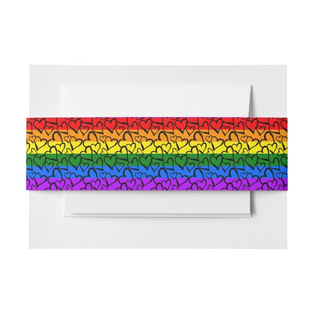 Cintas Para Invitaciones Patrón cardíaco arco iris (Anverso Ejemplo)
