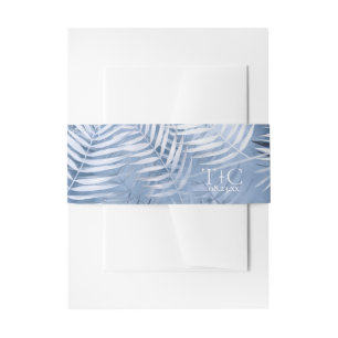 Cintas Para Invitaciones Patrón de boda de hoja de palma exuberante Azul ID