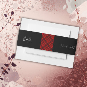 Cintas Para Invitaciones patrón de boda de tartán celta negro rojo