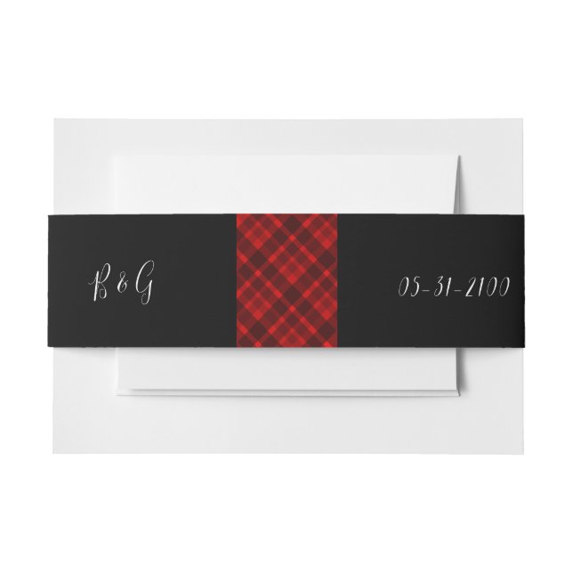 Cintas Para Invitaciones patrón de boda de tartán celta negro rojo (Anverso Ejemplo)