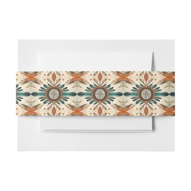 Cintas Para Invitaciones Patrón de Catcher de Sueños Retro de Feather Nativ (Anverso Ejemplo)