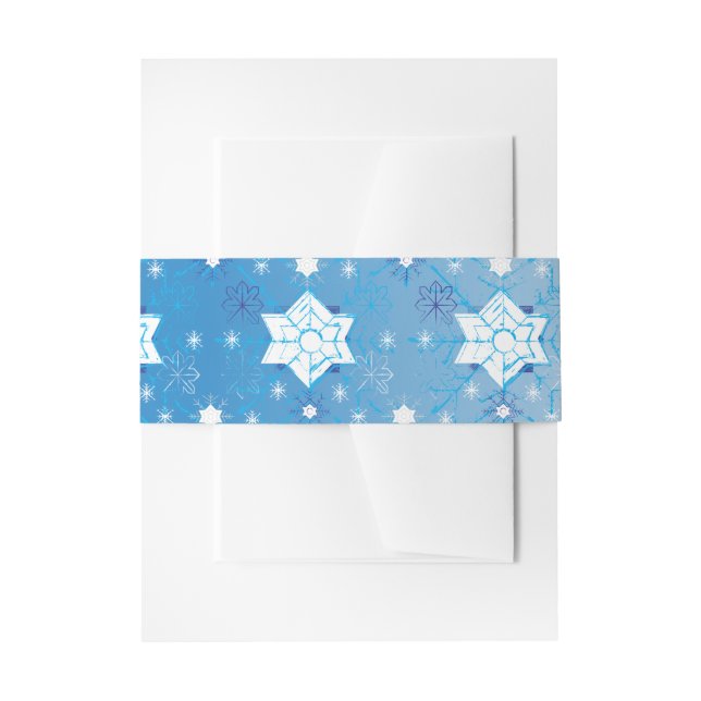 Cintas Para Invitaciones Patrón de copos de nieve azul y blanco de invierno (Anverso Ejemplo)