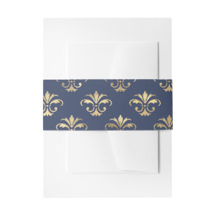 Cintas Para Invitaciones Patrón de Flor de Lis en azul marino y dorado
