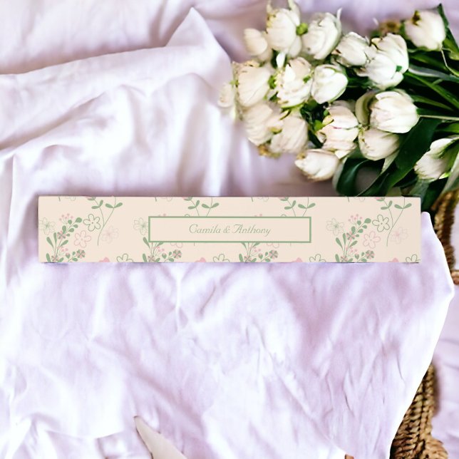 Cintas Para Invitaciones Patrón de flor del Retro Verde Rosa Y2K 70 (Zazzle Pink Green Retro Y2K 70s Flower Pattern Invitation Belly Band)