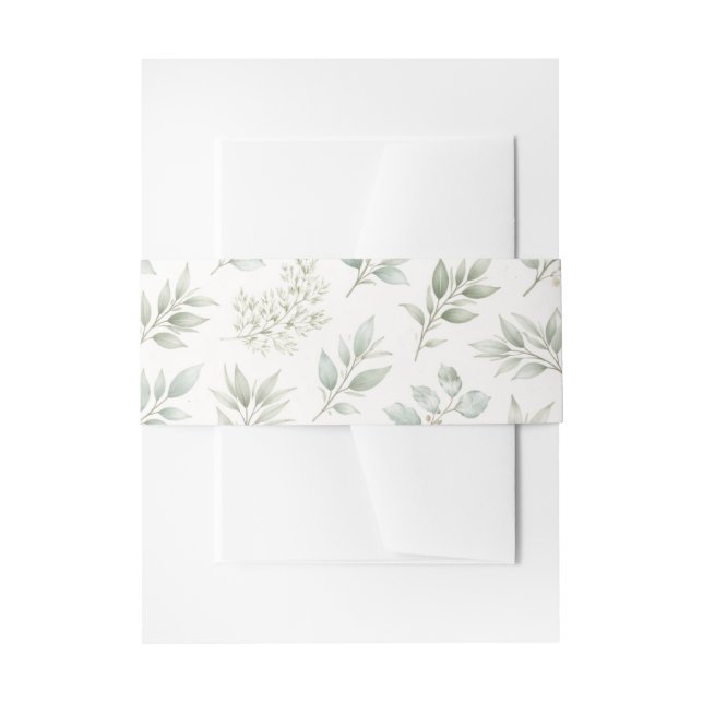 Cintas Para Invitaciones Patrón de hojas botánicas verde suave (Anverso Ejemplo)