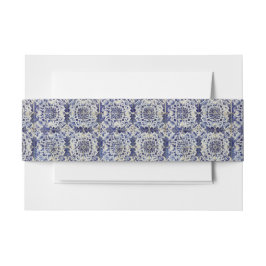 Cintas Para Invitaciones Patrón de mosaico blanco azul geométrico vintage